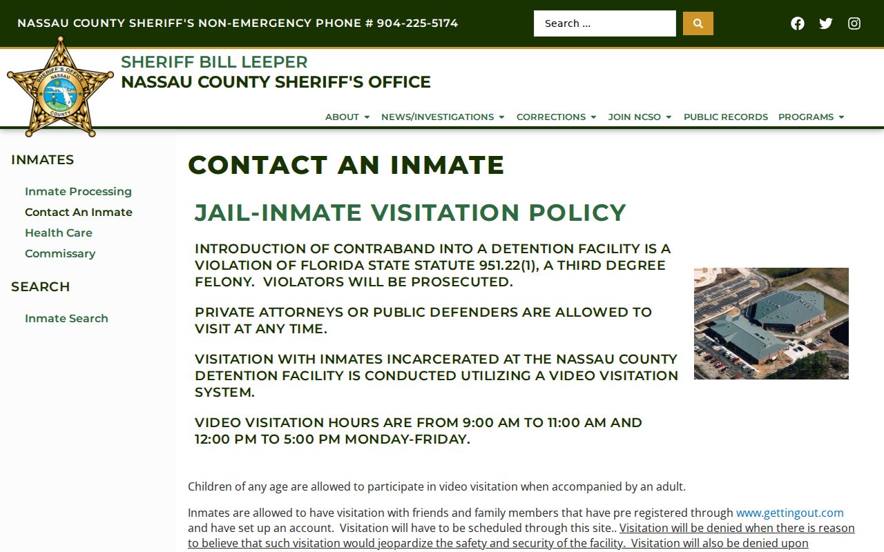 Nassau County jail visitation and arrest custody information