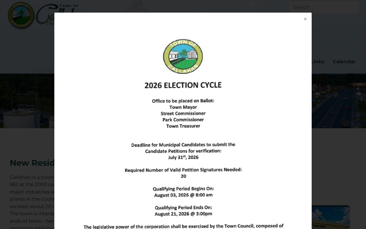 Callahan Town Hall and official municipal records setting