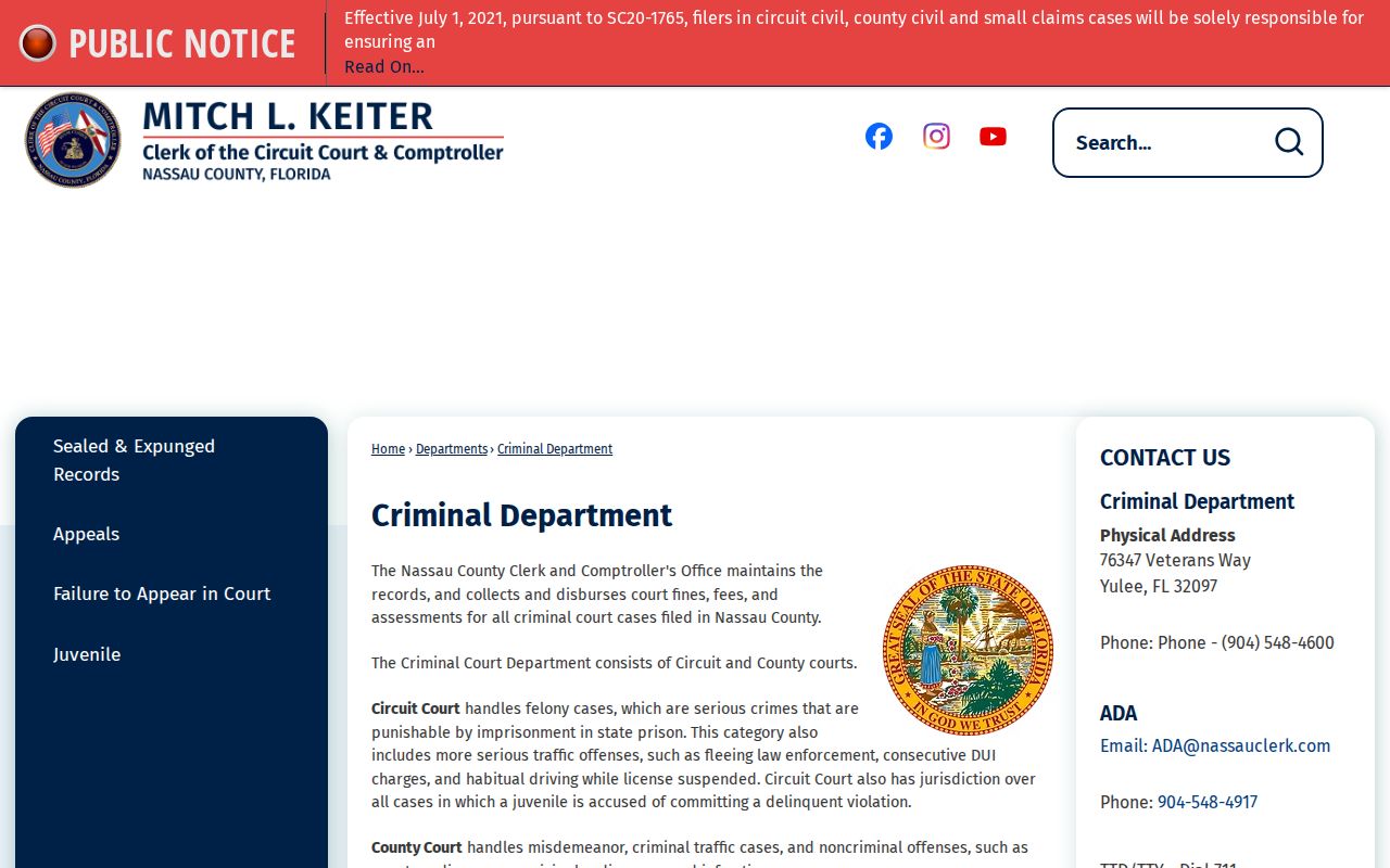 Nassau County criminal court cases at the Clerk Criminal Department