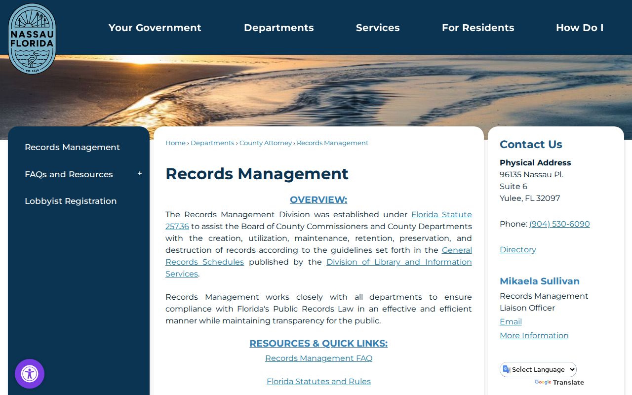 Nassau County Records Management request information