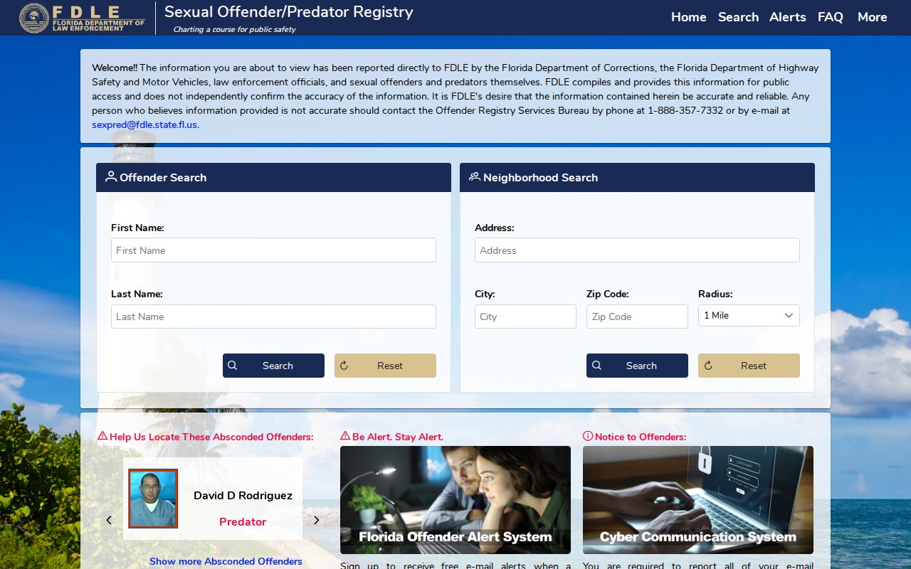 FDLE registry information and profile features
