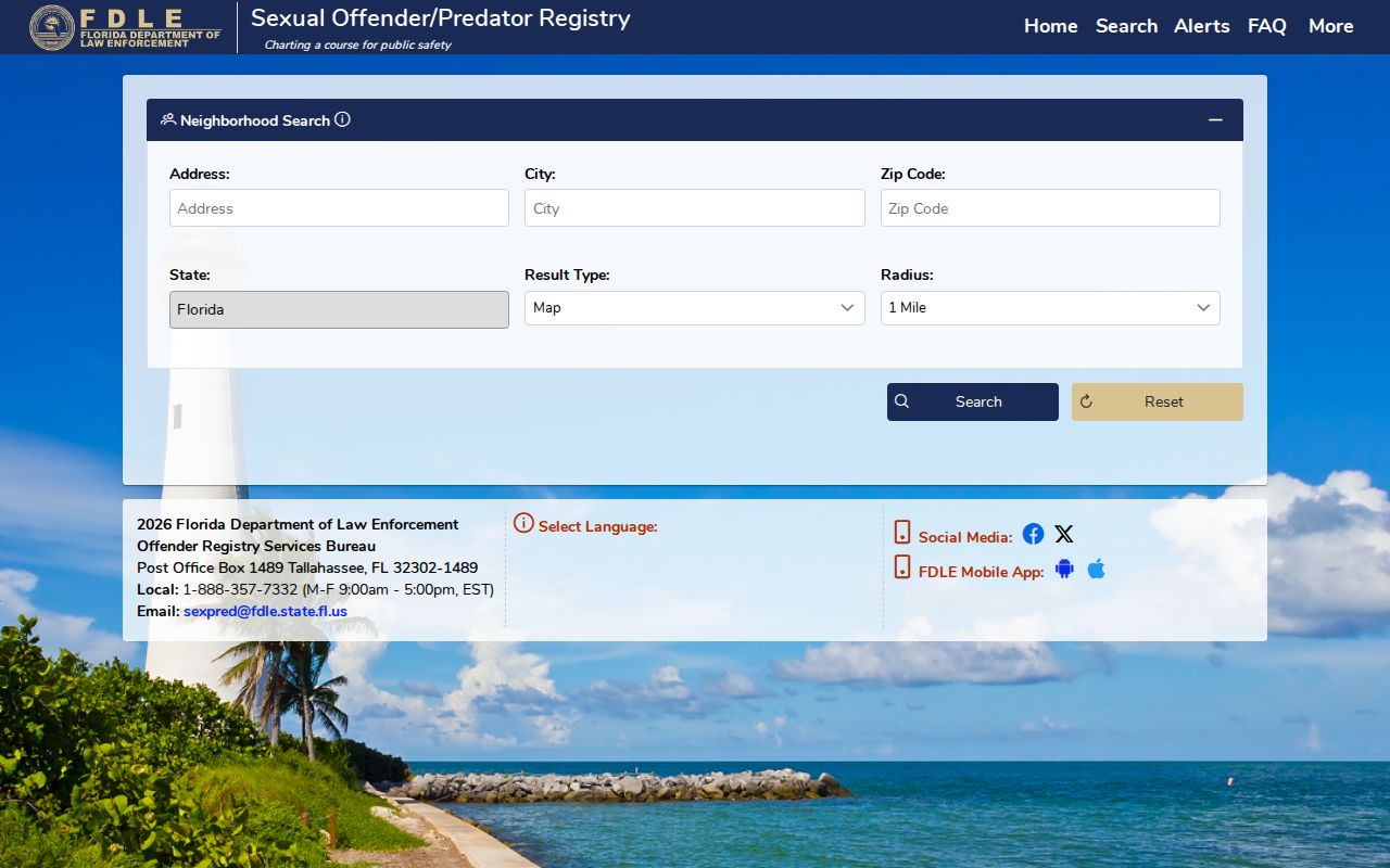 FDLE neighborhood registry address and radius search